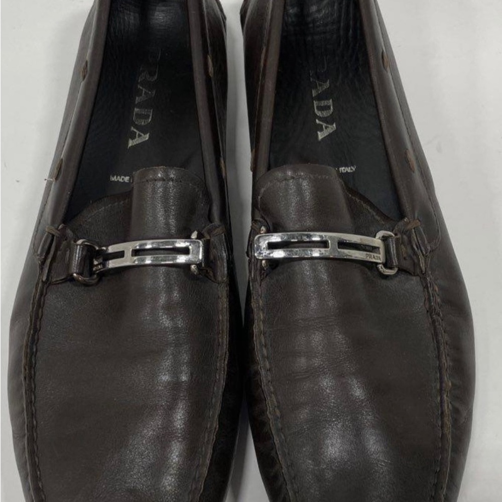 Prada Men's Dark Brown Leather Slip-On Loafers